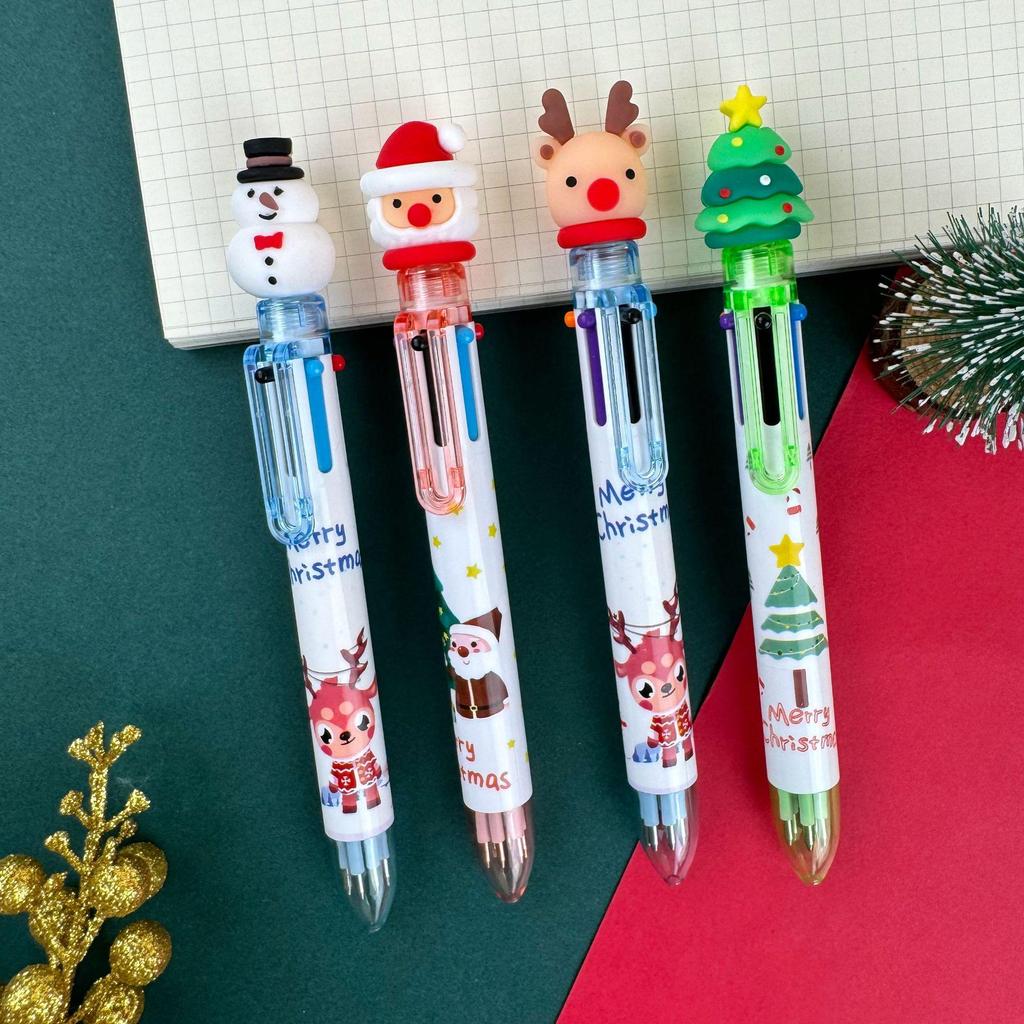 Christmas 6-Color Santa Claus Ballpoint Pen: Multi-Color Push-Button Journaling Pen for Students