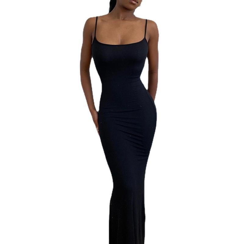 Summer Sexy Sleeveless Slim Fit Pleated Dress For Women Backless Tight Fitting Maxi Vestidos Elegant Party Club Evening Dress