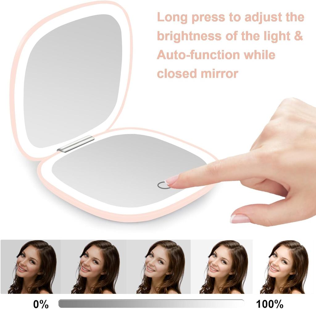 Travel Foldable Handheld Hand Held Make up Small Mini Cute Makeup Mirror With Led Light Compact Pocket Mirror
