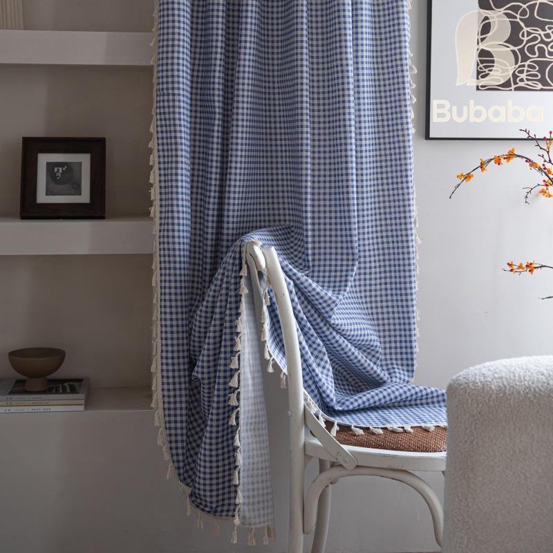 Bu Baba Orange Plaid Tassel Curtains - Semi-Shading, Decorative for Living Room, Bedroom, Kitchen, Balcony