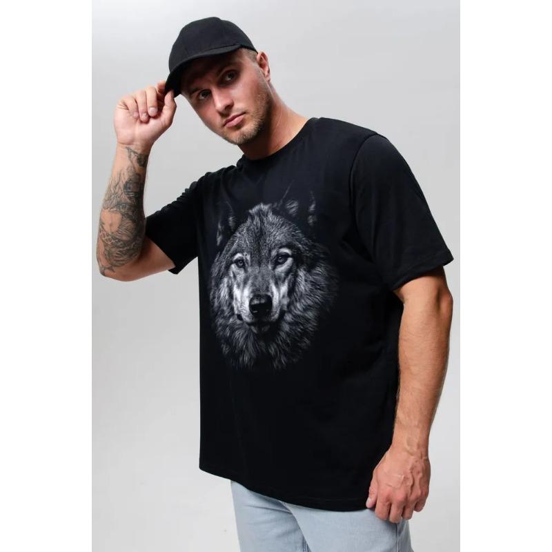 Letní potisk 3D digitální cool vlk volné nadměrné pánské ležérní trendy tričko s krátkým rukávem top