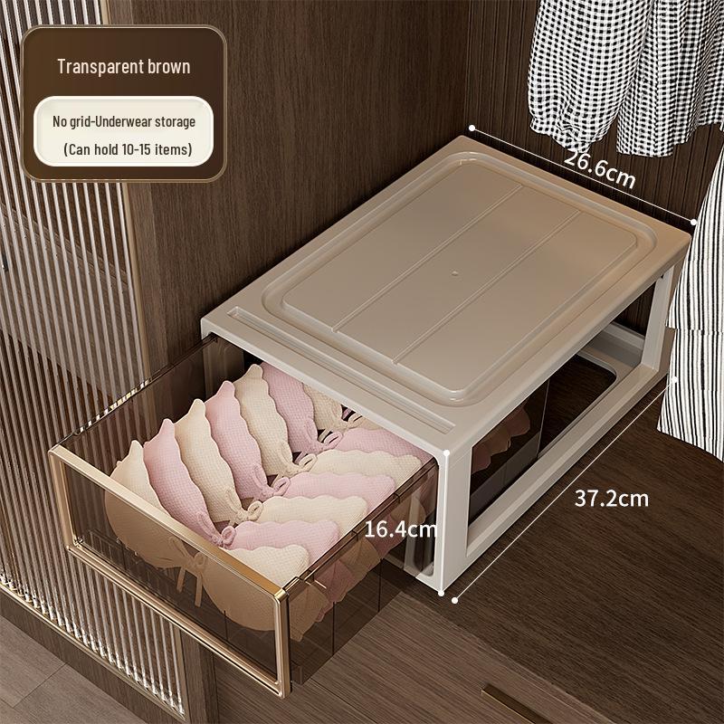 Transparent Plastic Underwear and Socks Drawer Organizer for Bedroom Wardrobe - Three-in-One Pull-Out Storage Box