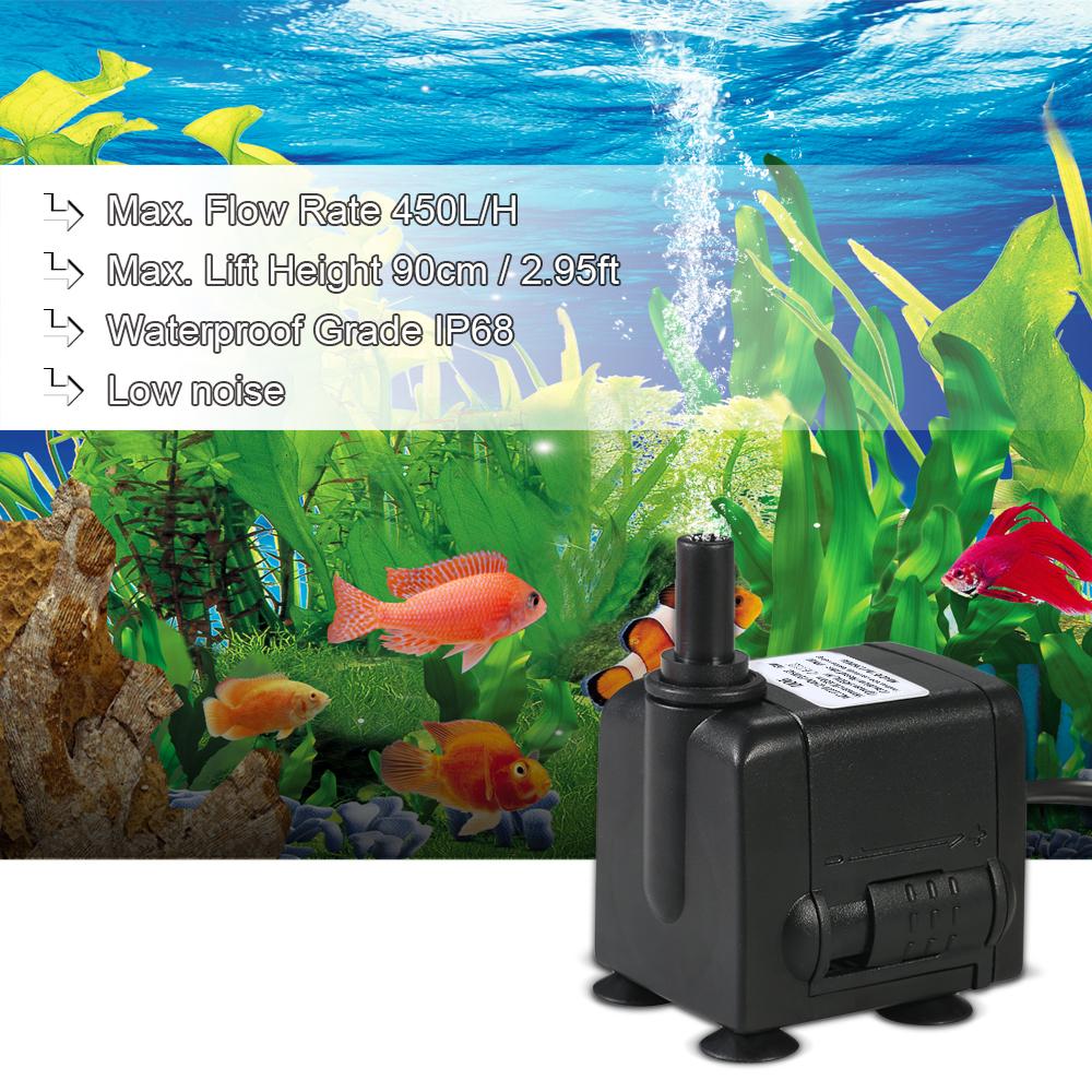 

450L/H 6W Submersible Water Pump for Aquarium Tabletop Fountains Pond Water Gardens and Hydroponic Systems with 2 Nozzles EU Plug