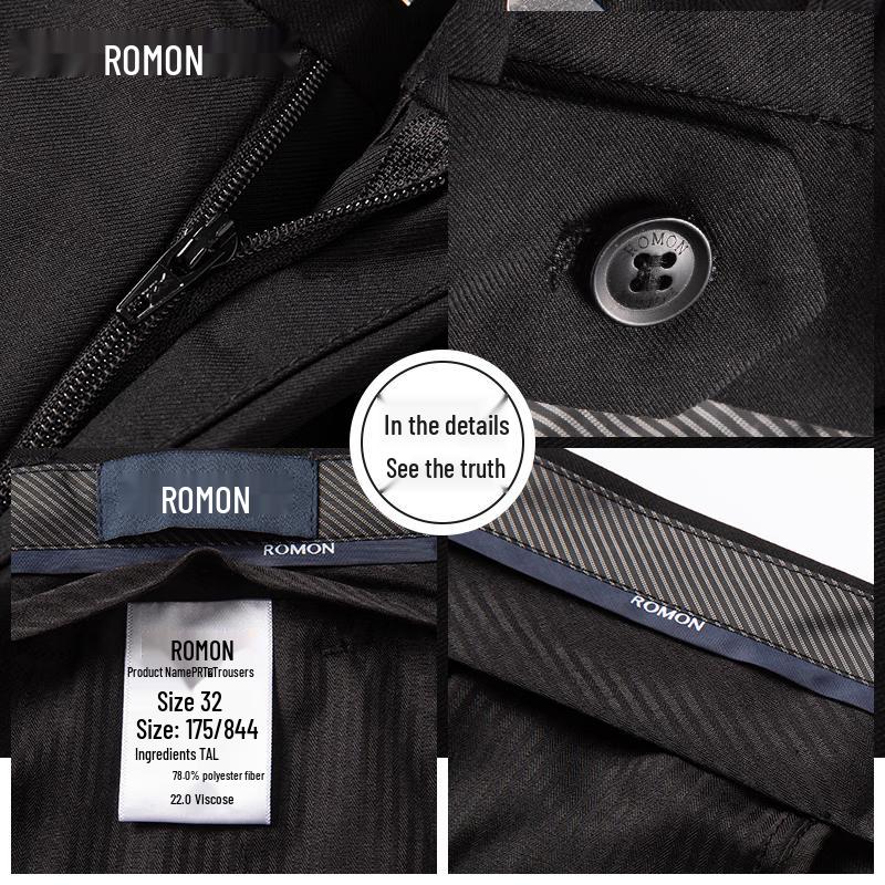 ROMON Men's Business Casual Stretch Straight-Leg Trousers