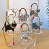 Cat-Shaped Bag Hook with Shiny Rhinestones Decor Non-Slip Base Foldable Desk Edge Handbag Hanger Keychain