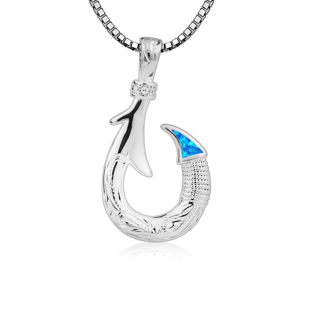 Hawaiian Ocean Opal Copper Necklace for Women-Trendy Dainty Blue Fishhook Pendant Sweater Chain 19.0in & above&Fashion