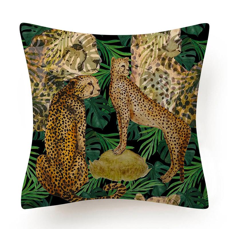 Polyester Tiger Leopard Print Pillowcase Upholstery Sofa Cushion Palm Leaf  Tropical Jungle Home Decor  Cover