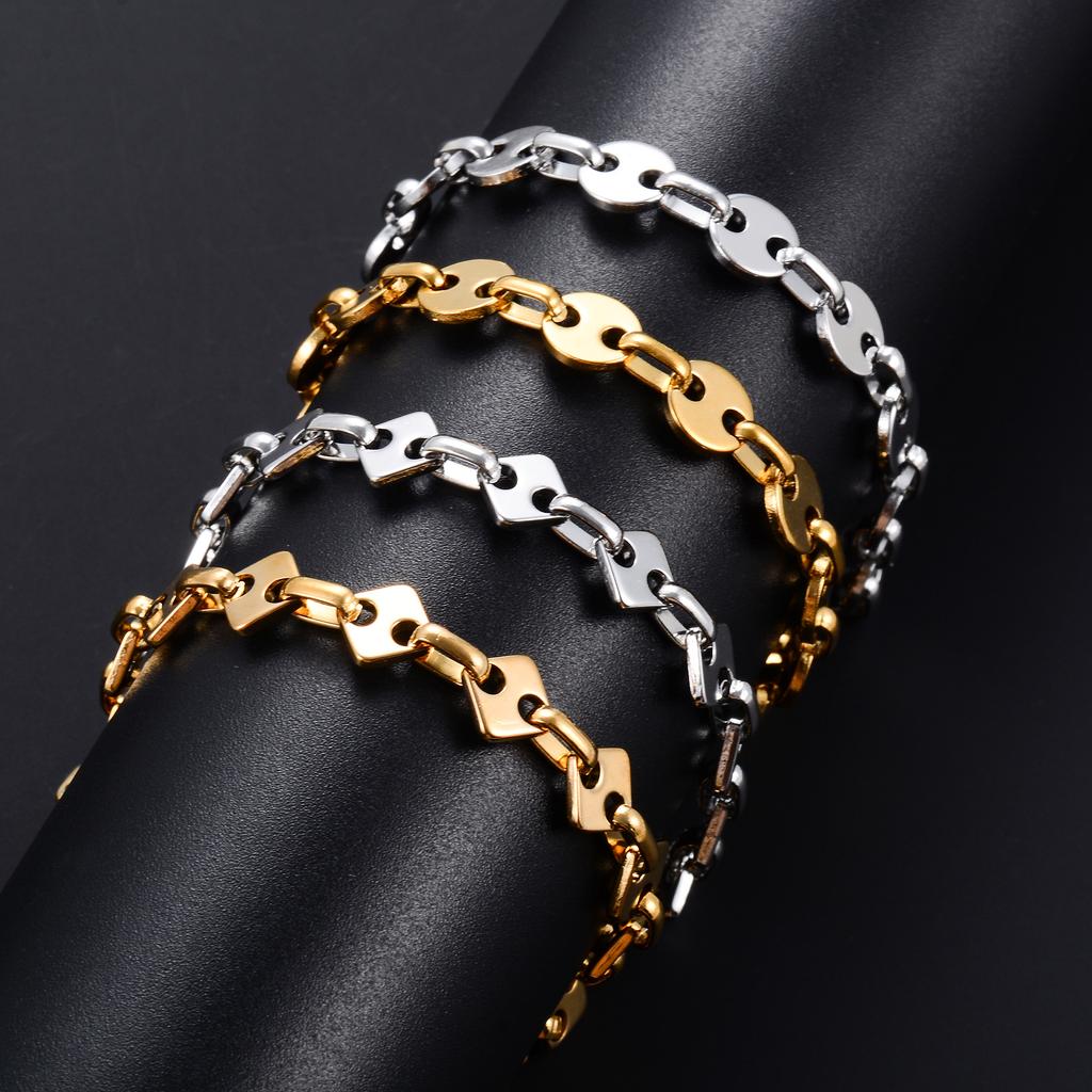 Handmade Geometric Round Square Stainless Steel Bracelet Link Hand Chain for Women Men Wristband Bangle Anklets Metal Jewelry