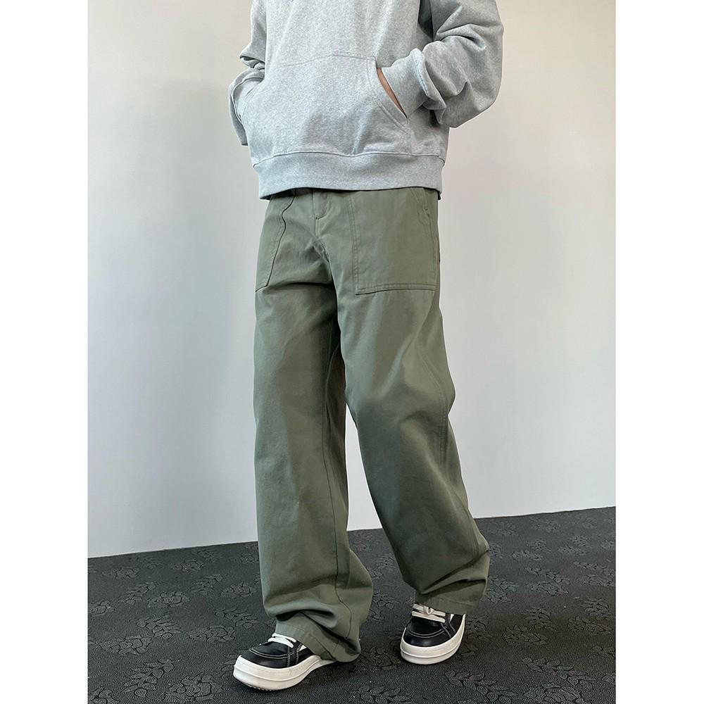 

Unisex American Retro Navy Blue Straight-Leg Casual Work Pants Medium темно-синий