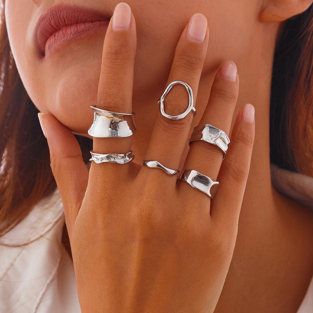 Design Sense Metal Irregular Lava Bracelet Women, Fashion Niche Open Glossy Bracelet Set