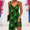 Women Plus Size V Neck Double Straps Sleeveless Color Block Printed Curved Hem Mini Dress