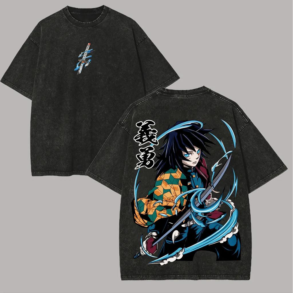 Demon Slayer Washed Retro Short Sleeve TShirt Casual Summer Wear Mens Comfortable Short Sleeve Half Sleeve Sports Popular Top