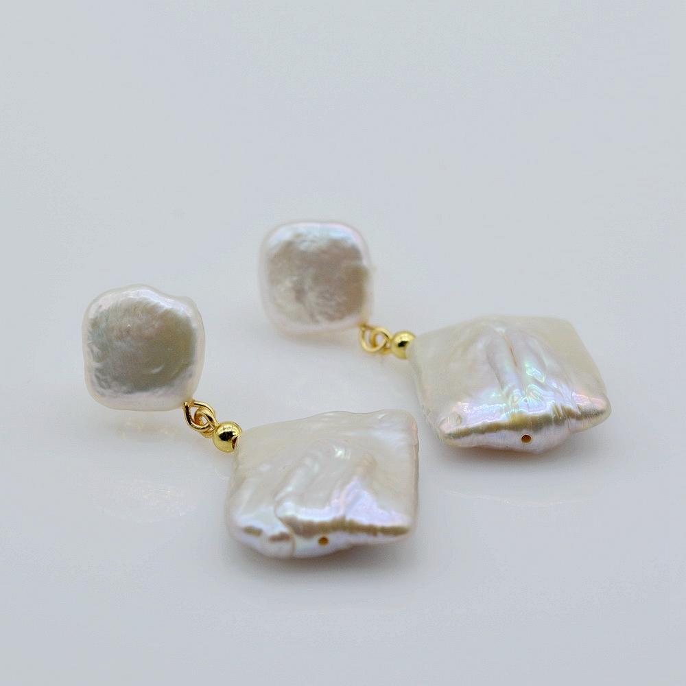 Natural Freshwater Pearl White Square Baroque Pendant 925 Silver Women 'S Earrings Fashion Jewelry Gift Recommended