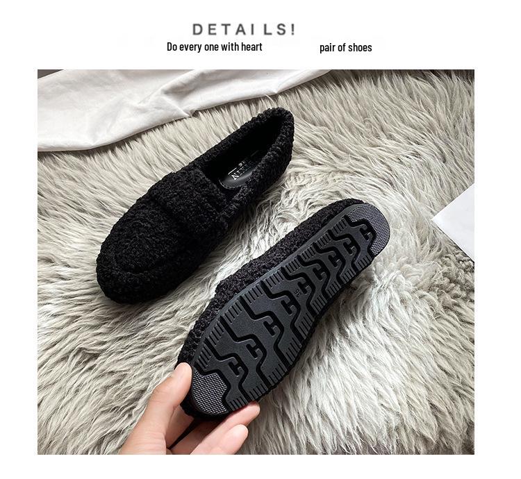 Women's Thick-Soled Furry Loafers, Autumn & Winter Lamb's Wool Bean Shoes, Plus Velvet Cotton, Sizes 41-43 Available