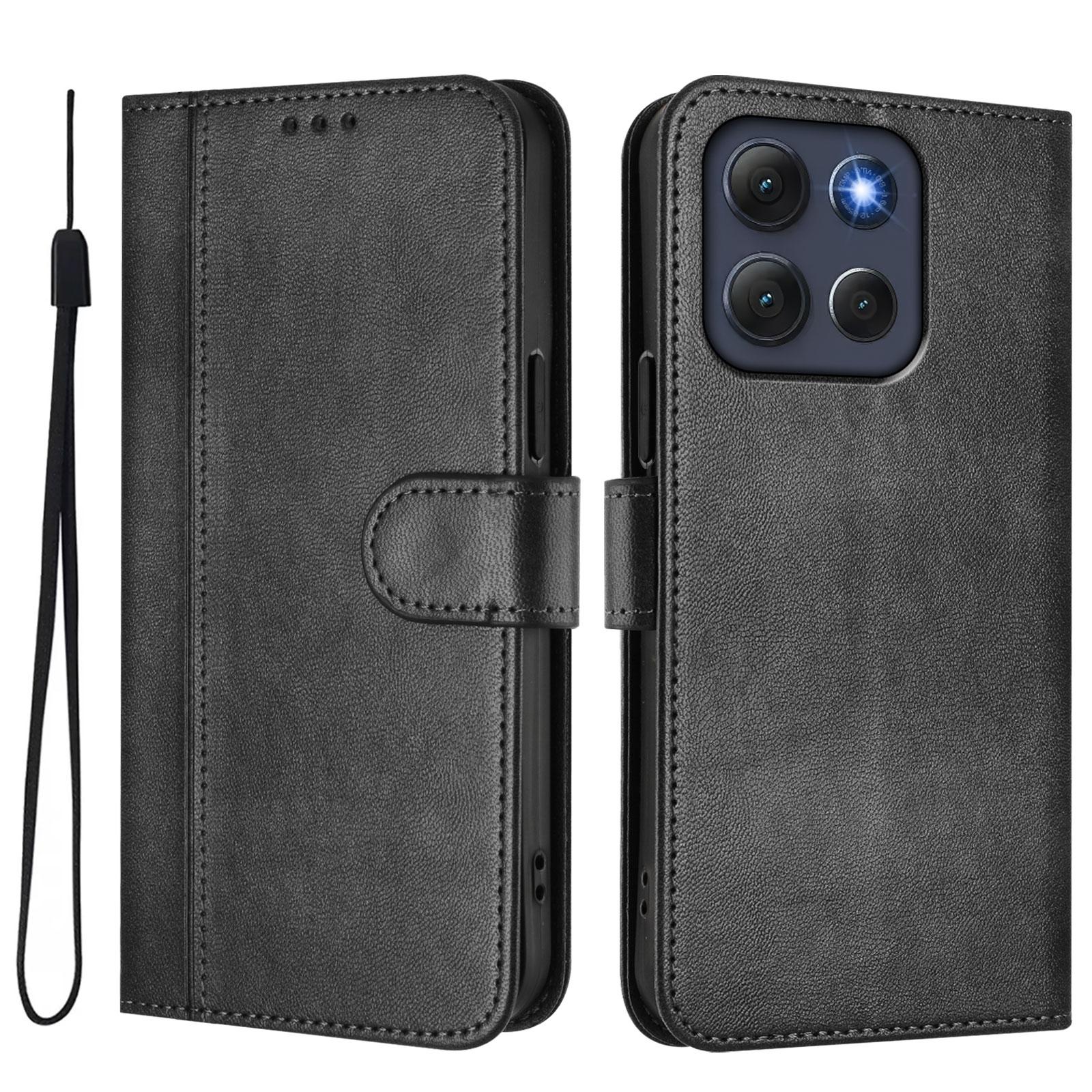 

For Motorola Moto G86 5G Cases Wallet Stand Retro Texture Leather Phone Cover with Lanyard Black