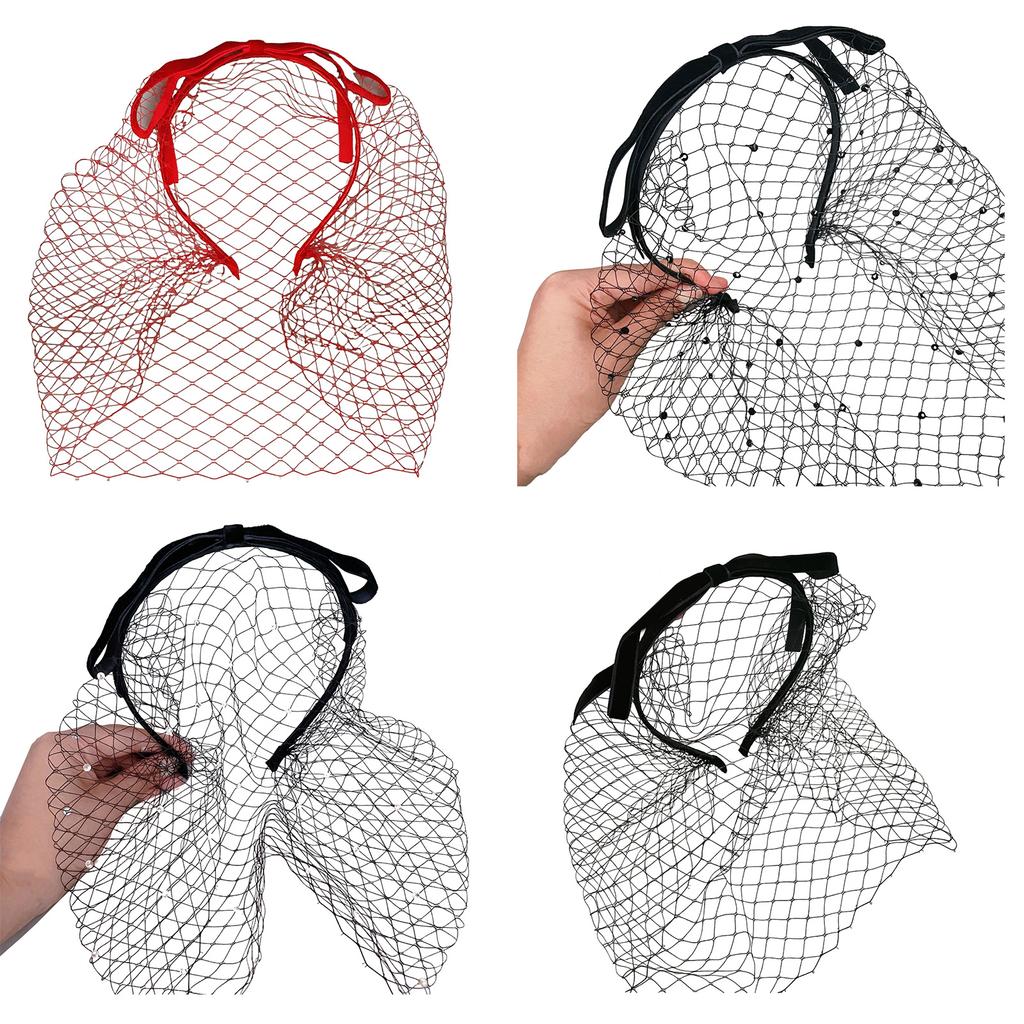 Elegant Fascinator Headband with Veil Vintage French Styles Hairhoop with Bowknot for Women Teaparty and Cocktail Event