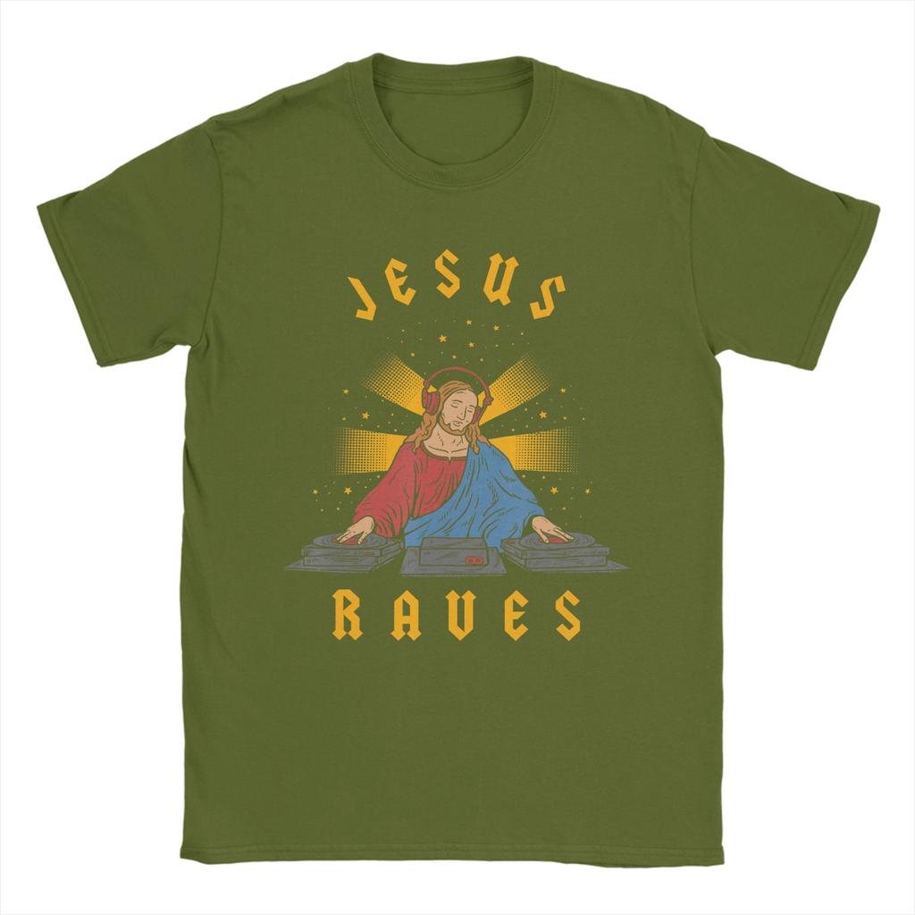 Jesus Raves TShirt Beach Novelty TShirts Mens Cotton O Neck Plus Size Clothes ShortSleeved Y2K Funny Tops
