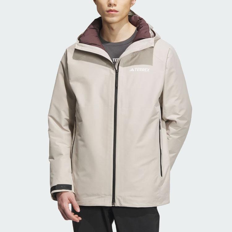 Adidas 3-In-1 Rain.Rdy Reversible Logo Outdoor Waterproof Sports Down Liner Jacket Men Jacket Beige IL8969