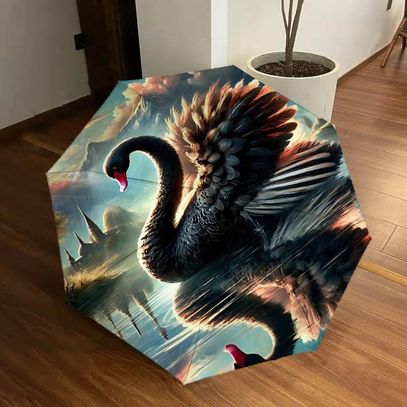 

1pc Black Swan Art Print Automatic Open/Close Umbrella, Halloween & Gifts - Ideal for Daily, Formal, Party Use, Durable Canopy yy251011032