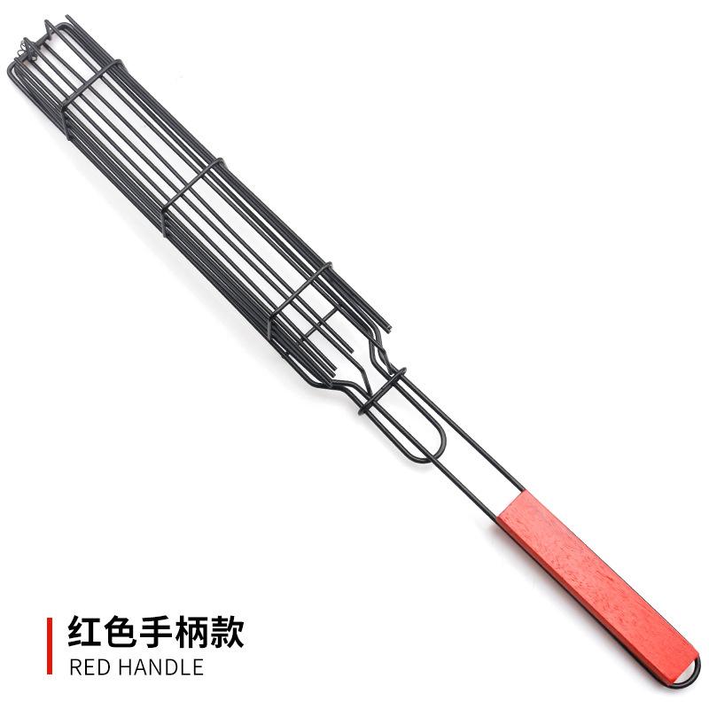

Сетка для барбекю с деревянной ручкой, зажим для колбасы, корзина для барбекю, зажим для барбекю, инструмент для барбекю, стойка для барбекю красный