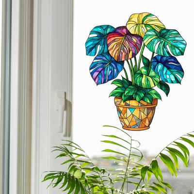 Зелена рослина Кімнатні рослини Скляне вікно Прикраса та оздоблення Статична електрика Наклейки на вікно