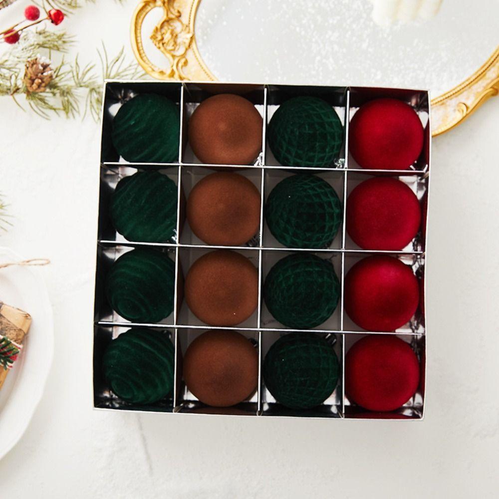 16pcs Shatterproof Christmas Tree Ball Pendant Flocking Xmas Tree Ornaments Party Favors