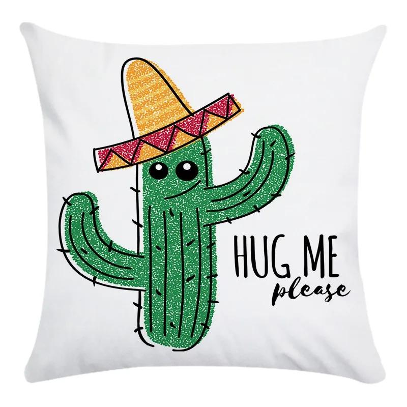 Fashion Home Decoration Hand Drawn Cartoon Cactus Print Super Soft Pillow Cover Office Seat Cushion Cover