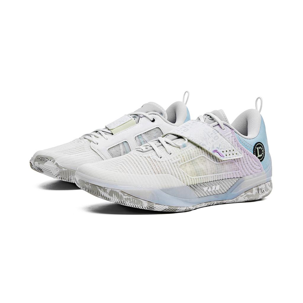 Li Ning Cushioning Abrasion Resistant Low Top Carbon Plate Basketball Shoes Men's White Purple Blue ABAU031-17