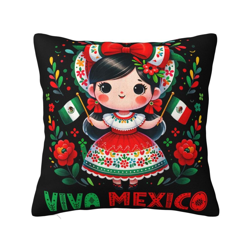 Pillow Case Viva Mexico Boy Girl Maracas Guitar Mexican Square Pillow Cover Cushion Cover Pillowcases For Sofa Home Decoration
