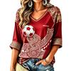 Women's V-Neck Mexico Soccer Print Lightweight Top for Spring and Summer