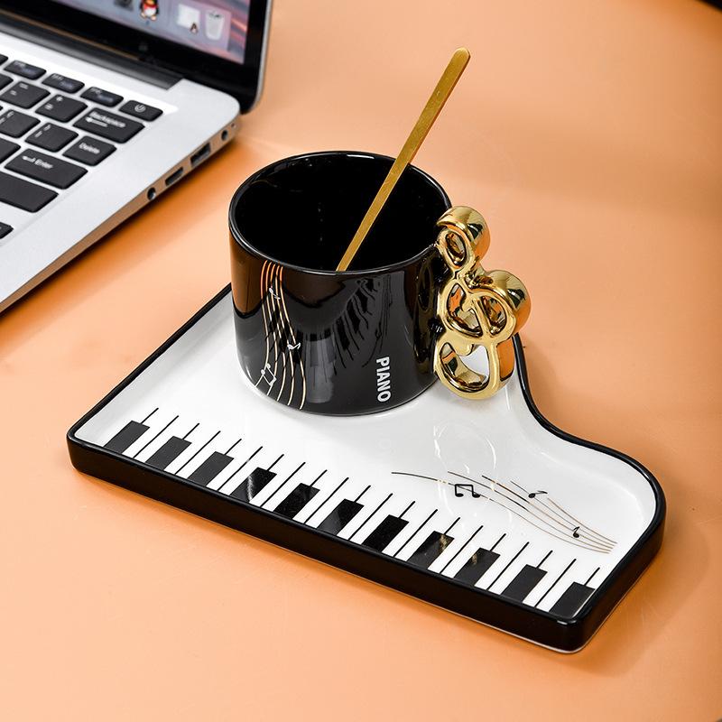 Black and White Melody Coffee Cup One Cup One Plate Teacher's Day Gift Note Cup Nordic Style Mug with Spoon Cup