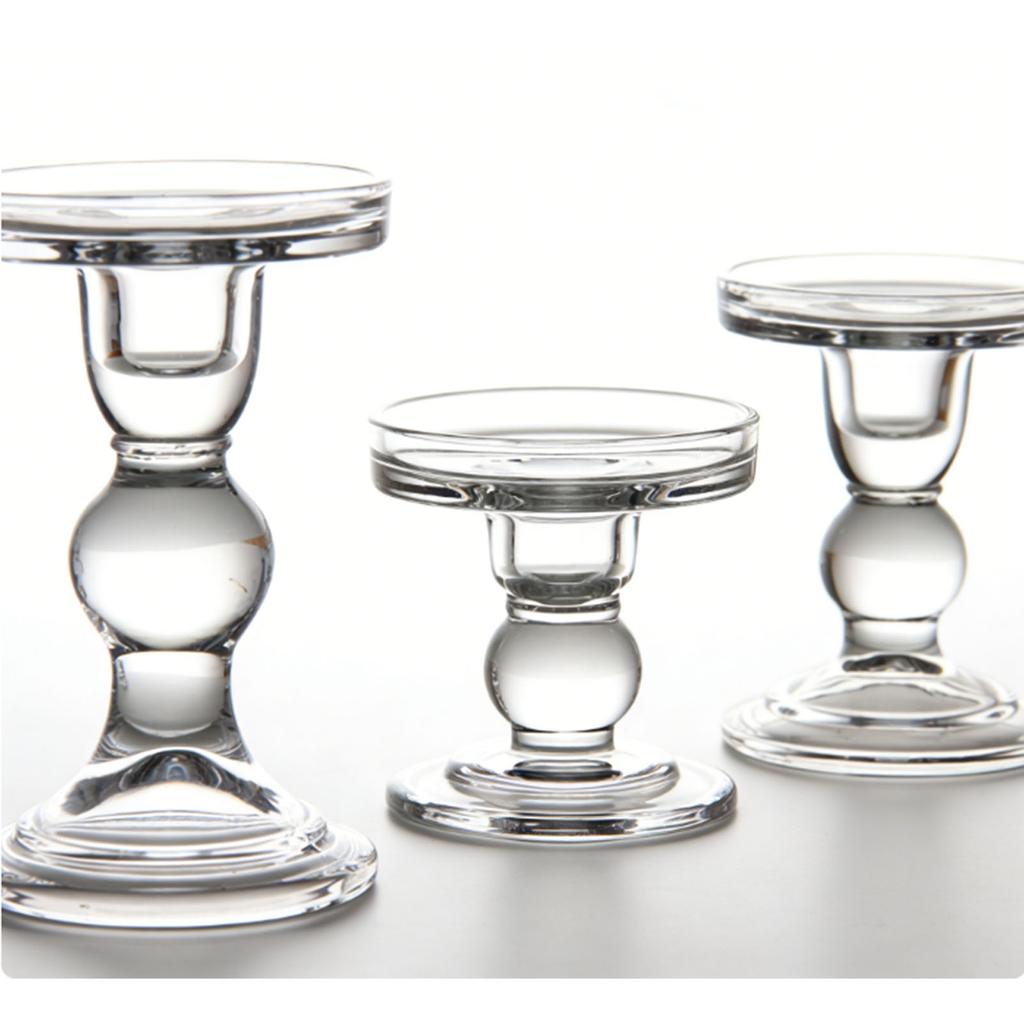 Elegant Candlestick Set Clear Glass Taper Pillar Candle Holders for Wedding Romantic Dinner Party 3pcs