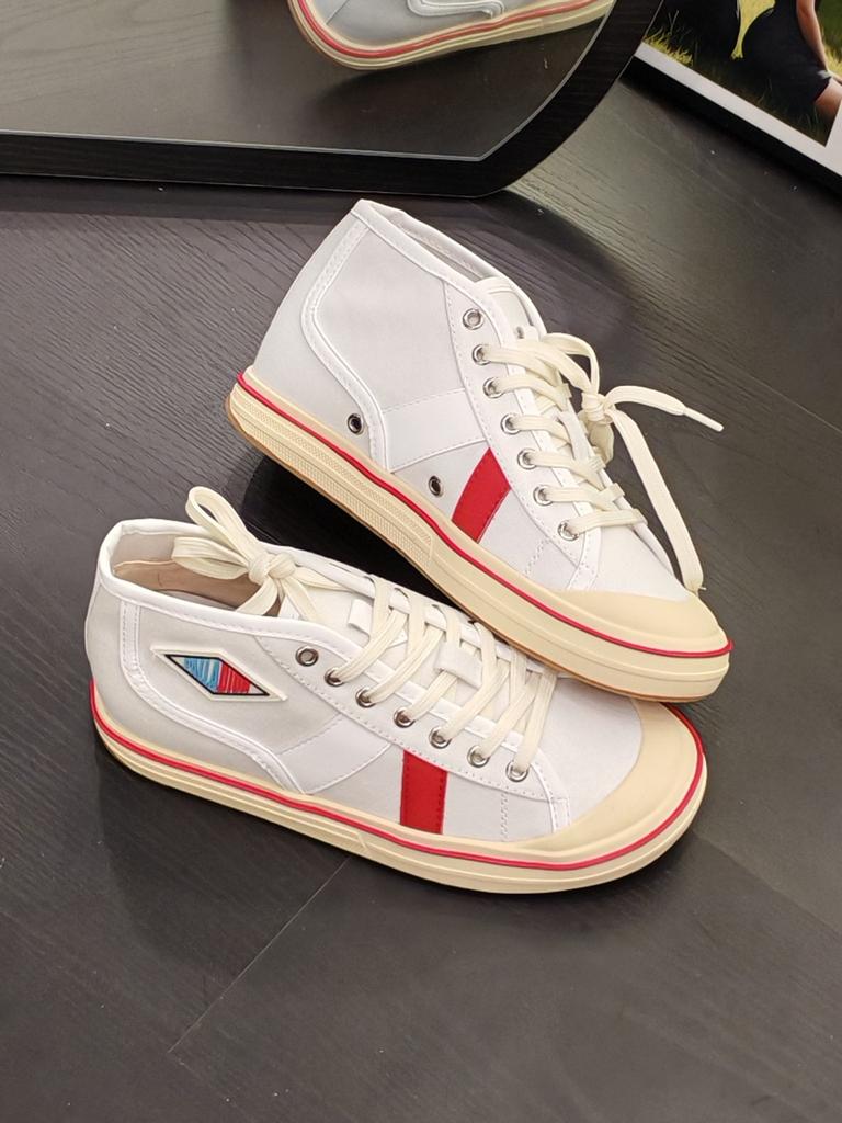 2025 spring and summer new leather color matching high-top canvas shoes women's retro versatile board shoes casual sports couples shoes tide