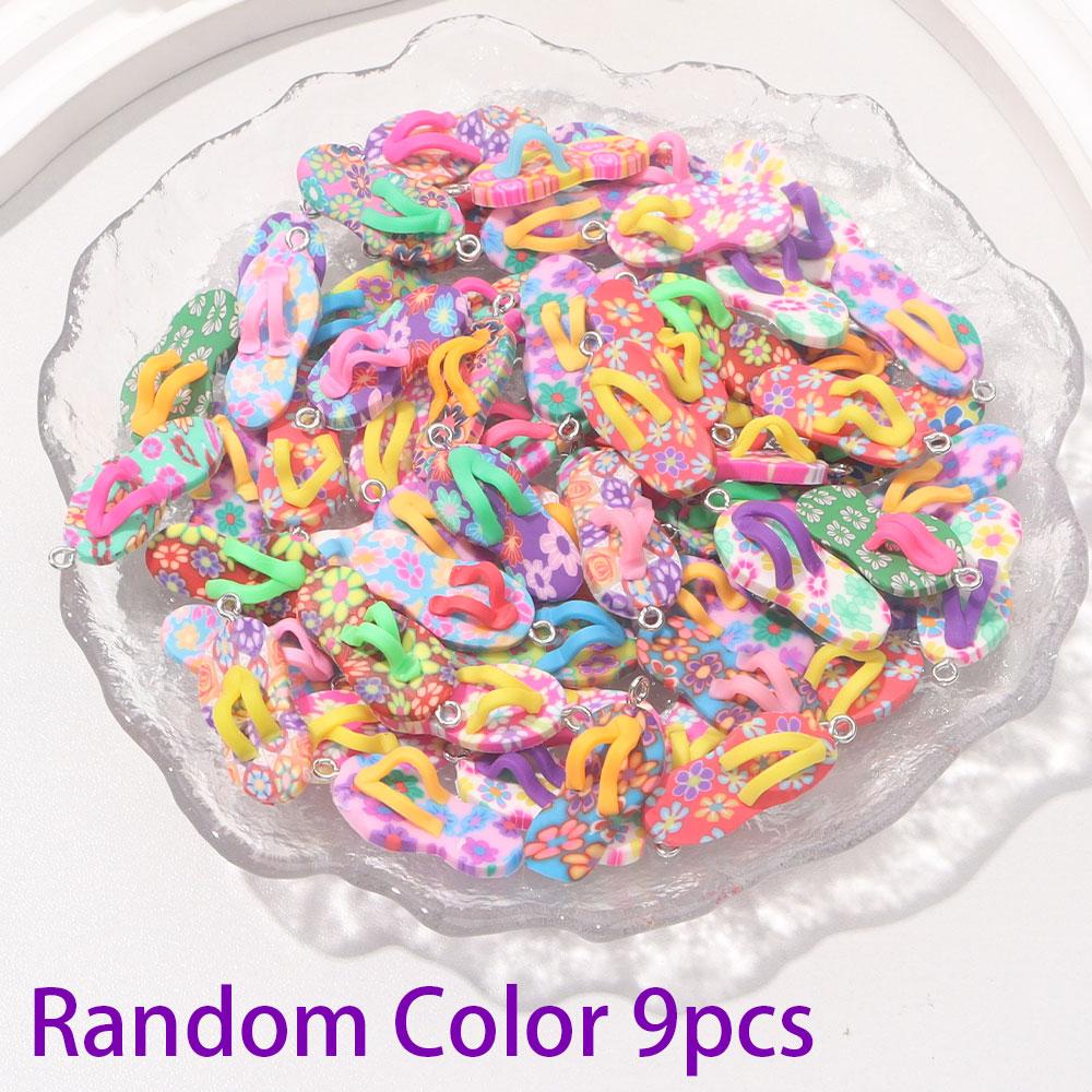 6/9/12pcs Soft Ceramic Material Summer Beach Slipper Pendant, Charming and Colorful Polymer Clay Slipper Pendant,