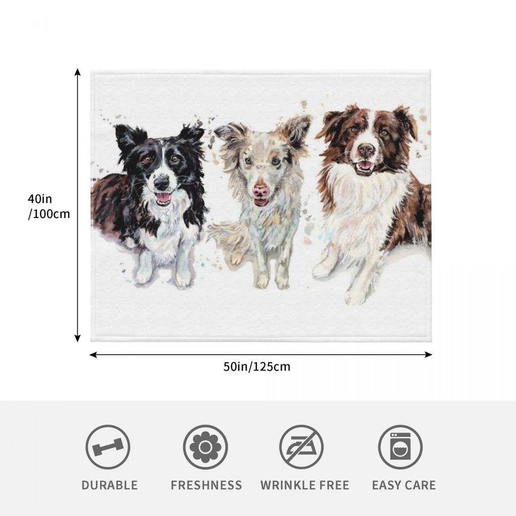 Watercolour Border Collies Throw Blanket Multi Purpose Soft Warm Blanket for Home Travel