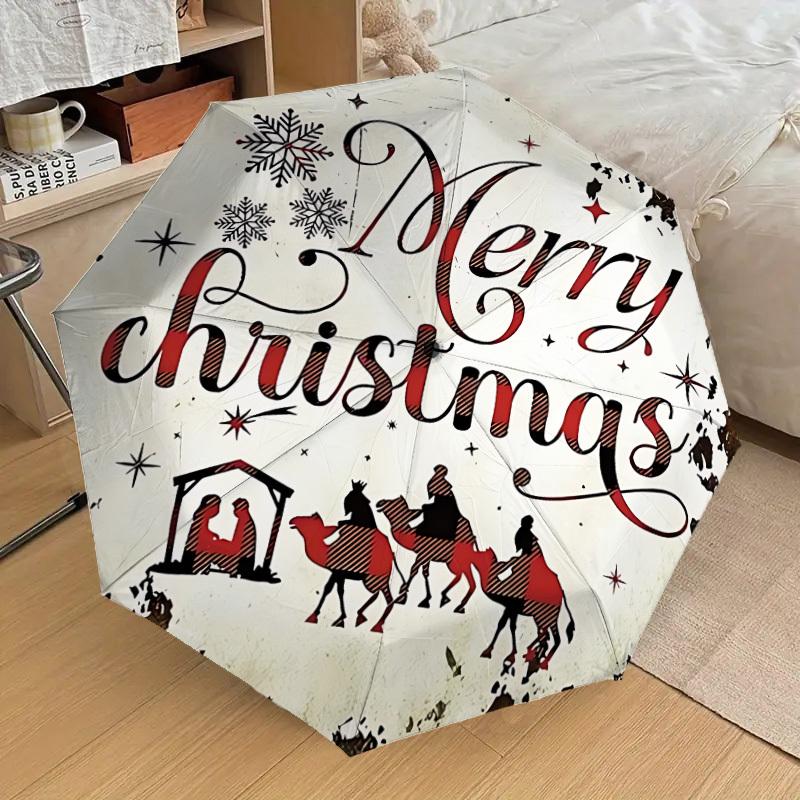 

1pc Christmas Decorations Automatic Folding Umbrella, 8 Ribs Iron Frame, Suitable for Outdoor Travel and Daily Use yy251120260