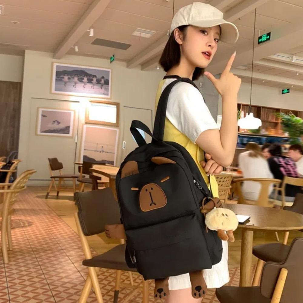 

Утолщенный рюкзак с изображением животных из мультфильмов, плюшевая кукла, брелок, большая вместимость, школьная сумка, повседневная