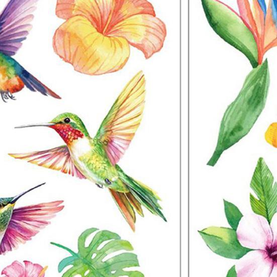 5Pcs Window Stickers Electrostatic-Adsorbed Flower and Bird Wall Home Decoration for