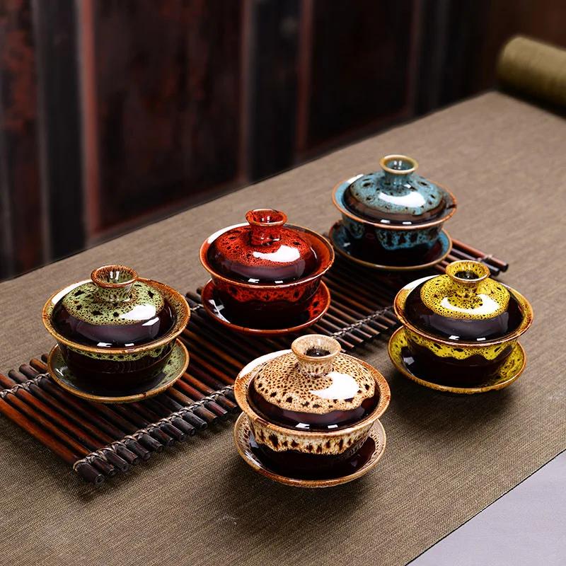 Chinese Gaiwan Tea Set Fish Kung Fu Tea Tureen Kiln Change Gai Wan Multicolor Teaware Sancai Tea Cup Travel Beautiful Kettle