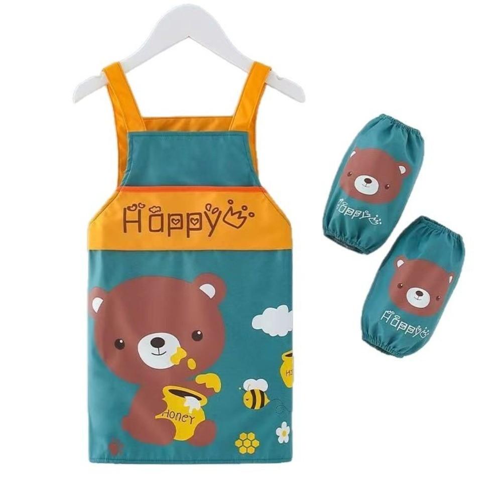 

3Pcs Adjustable Painting Apron Cute Cartoon Oversleeves High Quality Apron Children Blue-Bear