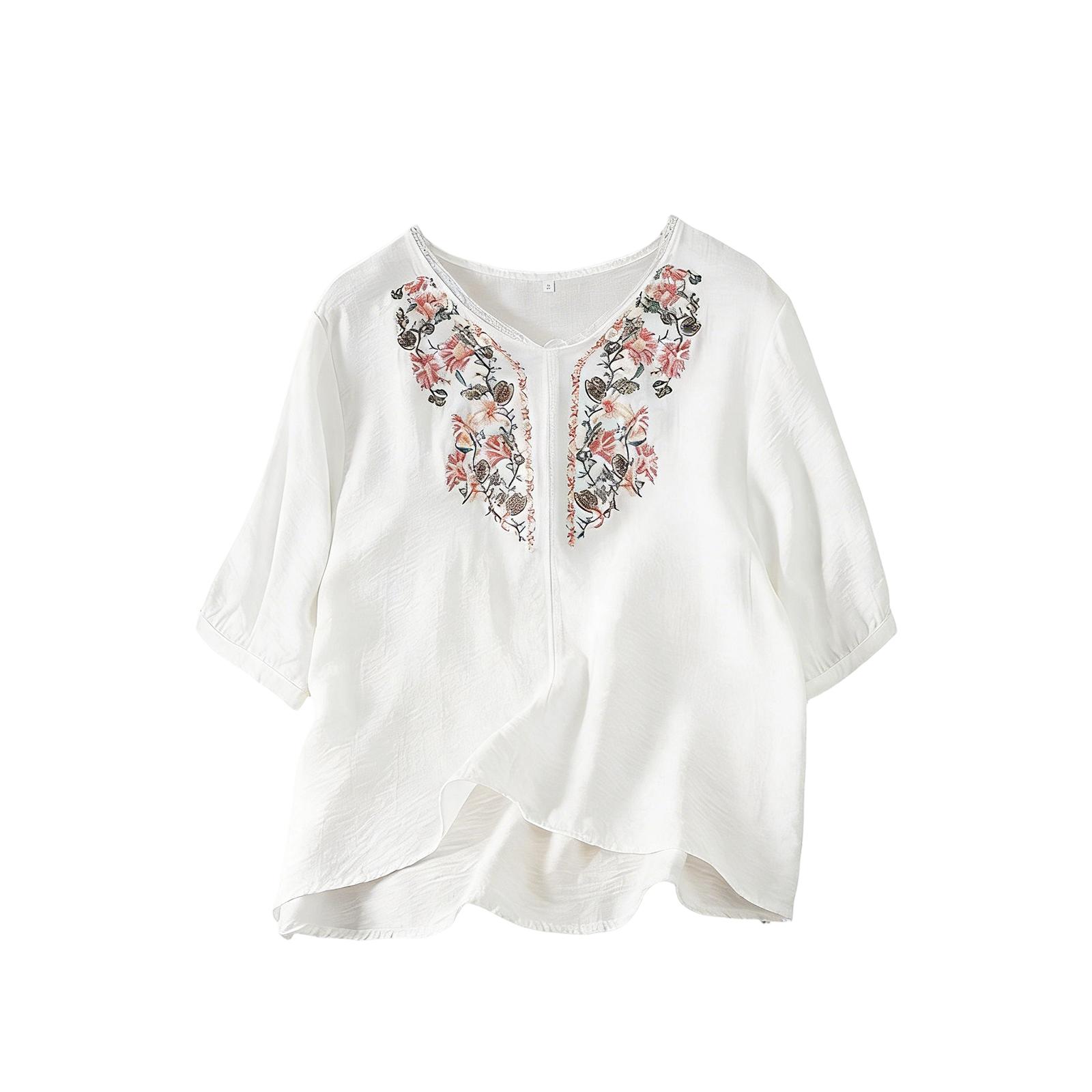 

Женский ретро топ из хлопка и льна с вышивкой L белый