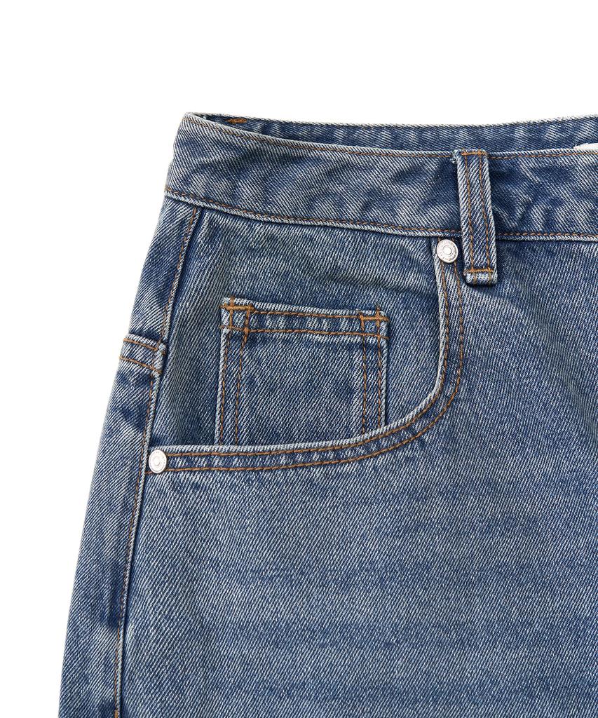 EXCONTAINER Incision Bermuda Denim Pants (Blue)