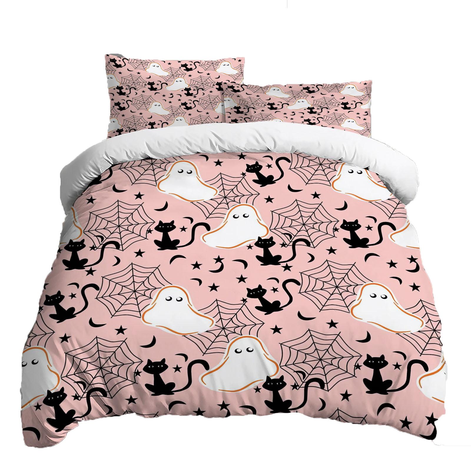 

Хэллоуин Комплект постельного белья из трех предметов Пододеяльник Наволочка Матовая ткань Утолщенный XS розовый