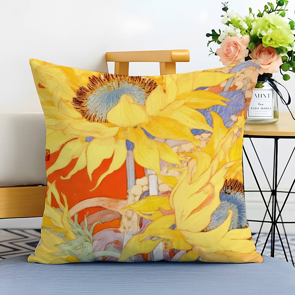 Einfacher Sonnenschein Sonnenblumen-Kunst Kissenbezug Bedruckt Gebürstetes Fleece Kissen Babyhaut-Touch Umweltfreundlicher Farbsublimat
