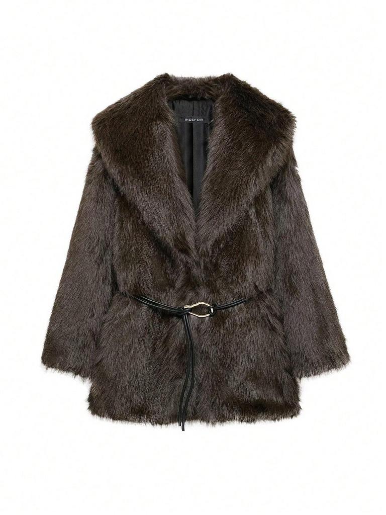 Damen dicker Lammwoll-Winterfellmantel, flauschig und warm