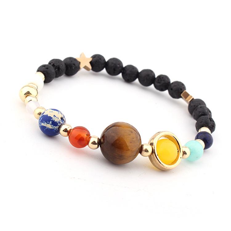 Galaxy Solar System Planets Bracelet: Natural Stone Beaded Bangle for Women