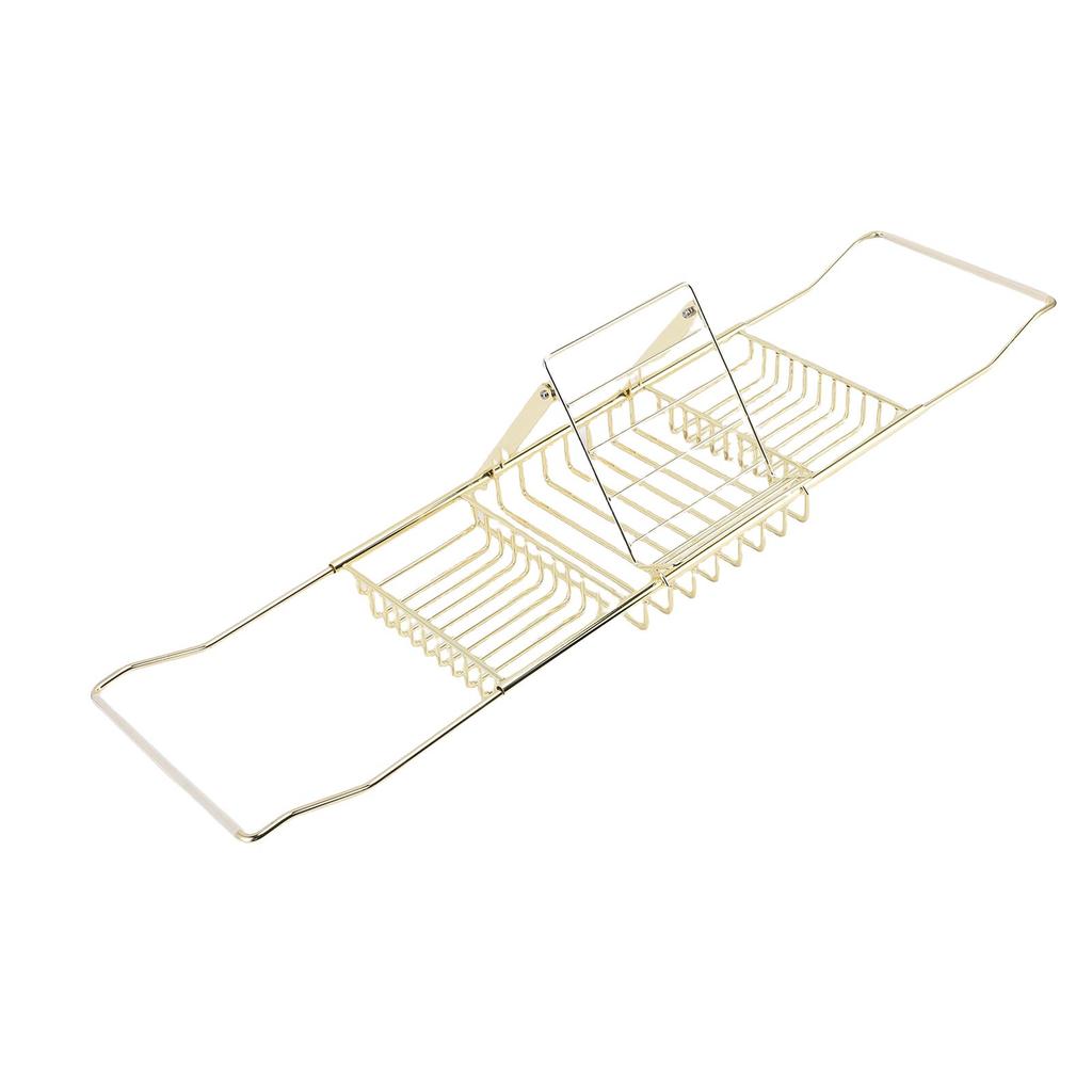 Duschwannenablage Edelstahl Ausziehbar Über die Badewanne Gestell mit Handyhalterung für Seife Shampoo Badekugeln Gold