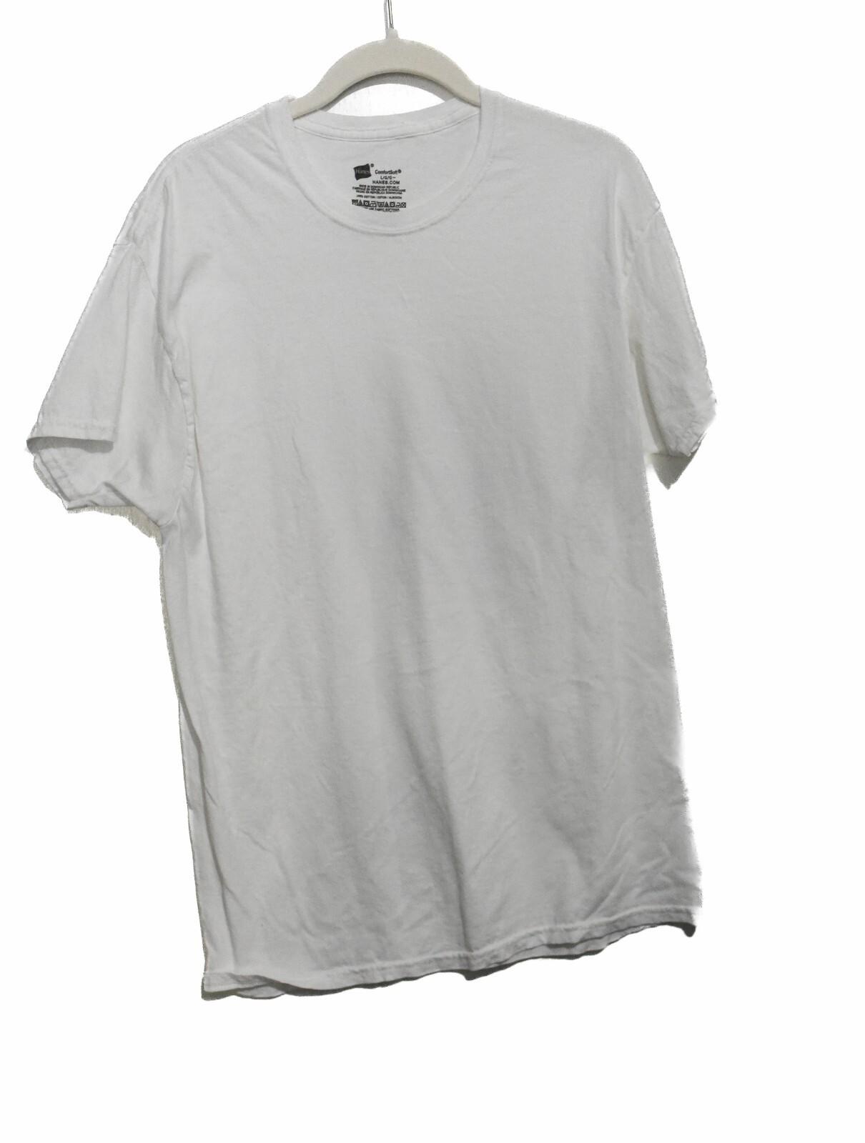 Hanes Mens White T-Shirt Solid Round Neck Short Sleeve Pure Cotton Size L XXL