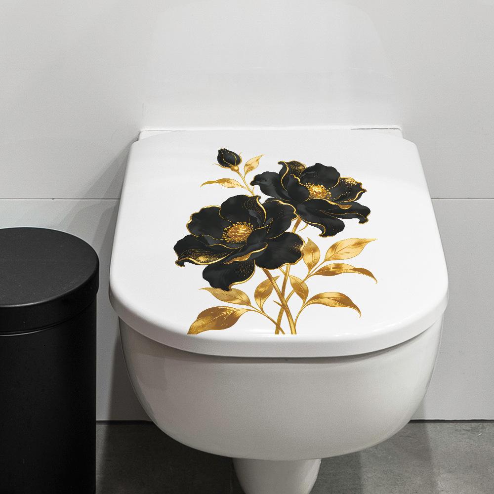 Creative Black Relief Flower Wall Stickers for Bathroom and Toilet Decoration and Beautification