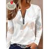 T-shirt da donna con stampa creativa, zip e maniche lunghe, traspirante, morbida e confortevole, adatta per l'abbigliamento casual tutto l'anno
